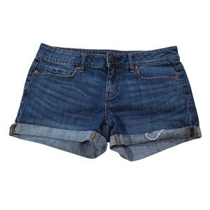 Aeropostale Midi Denim Shorts Womens 4 Dark Wash Cuffed Stretch Jean Shorts